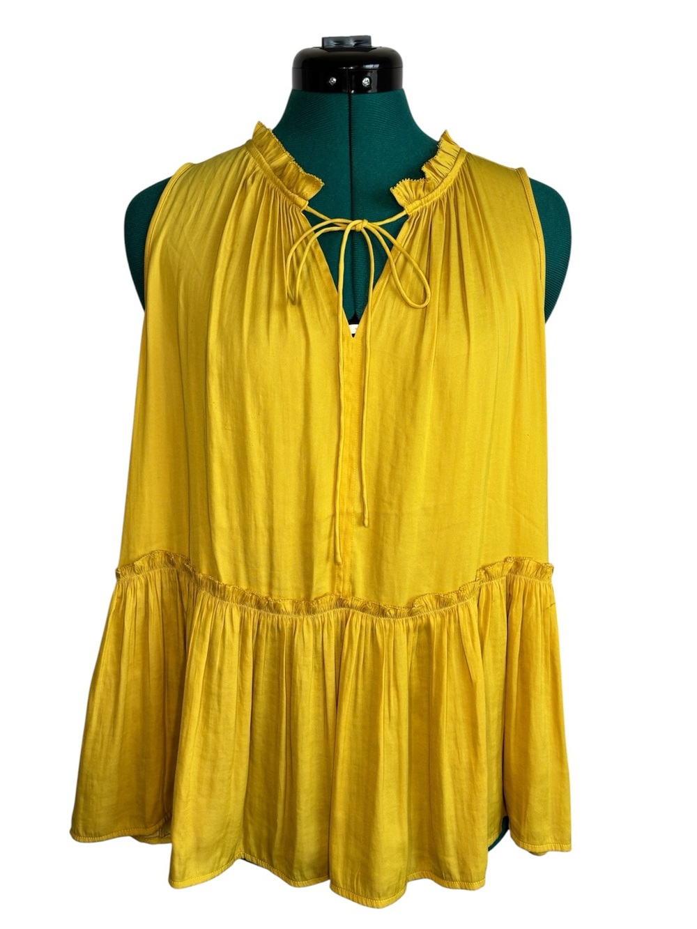 LOFT Women’s Mustard Yellow Ruffled Tie-Neck Sleeveless Top
